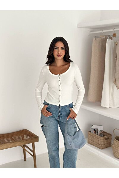 Sempre Λευκή μακρυμάνικη μπλούζα με κουμπιά