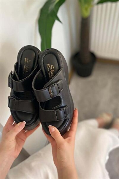 Les Passent Women's Oliver Black Two Buckle Thick Sole Orthopedic Sandals K-3040