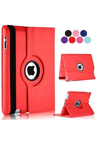 Generic جراب iPad 2/3/4 الذكي القابل للدوران 360 درجة، مع خاصية السكون/التنشيط التلقائي، مصنوع من الجلد، مزود بحامل، باللون الأحمر