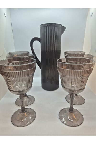 Mustran Acrylic Black Jug 1.5 L + Set of 6 300 ml Smoked Footed Glasses |   Unbreakable Striped House Dowry