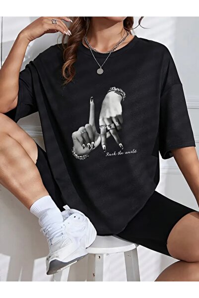 FUFLUNS تي شيرت كبير الحجم مطبوع باليد للنساء/الرجال للجنسين