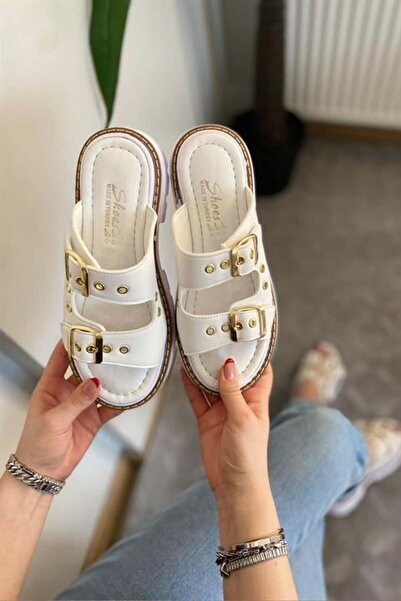Les Passent Women's Double Strap Capsule Detailed Thick Sole Orthopedic Sandals Slippers K-100