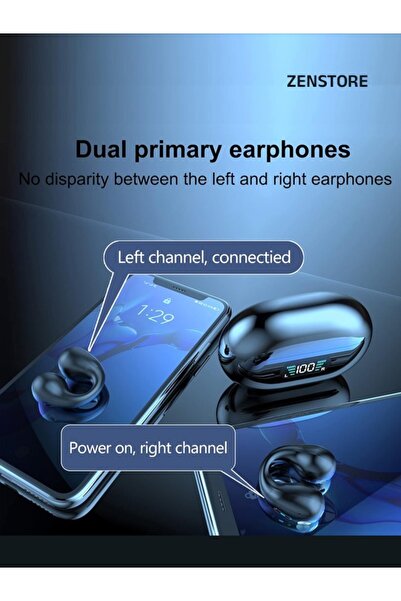 Zen Store Wireless Earbuds - Ear Clip Bluetooth 5.3 Headphones - Earphones With ENC Noise Canceling - Music Tr
