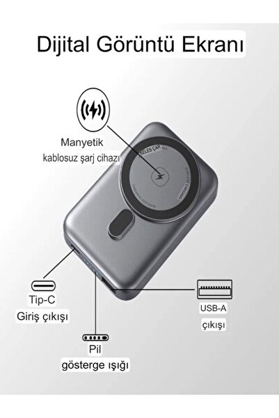 çelikwork inspiring technology 10000mah Kablosuz Magsafe Powerbank - Taşınabilir Siyah Batarya, Iphone Telefon Şarj Aleti