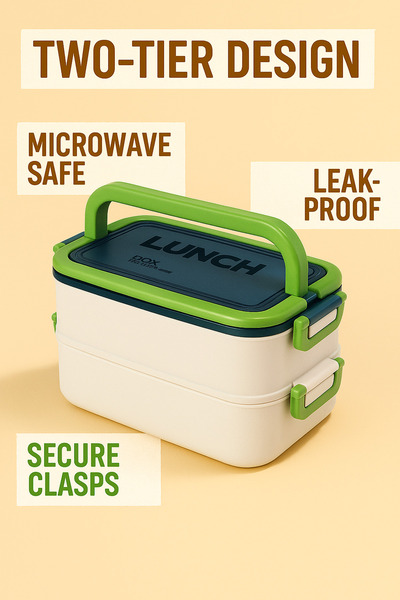 MUBX Portable Food Container 2-Layer Lunch Box Diet Nutrition Box Storage Container Lunch Box with Fork and Spoon