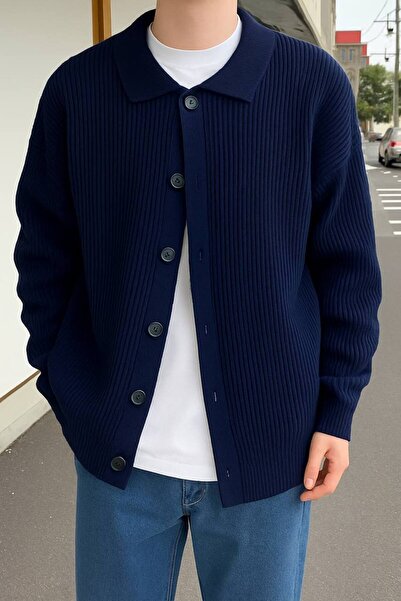 BYATA MENS STYLE Men's Oversize Button Detailed Regular Cardigan