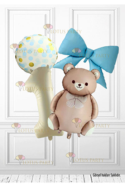 LOTUS PARTY 1-godišnji karamel retro medved - balon sa brojevima u krem boji ...