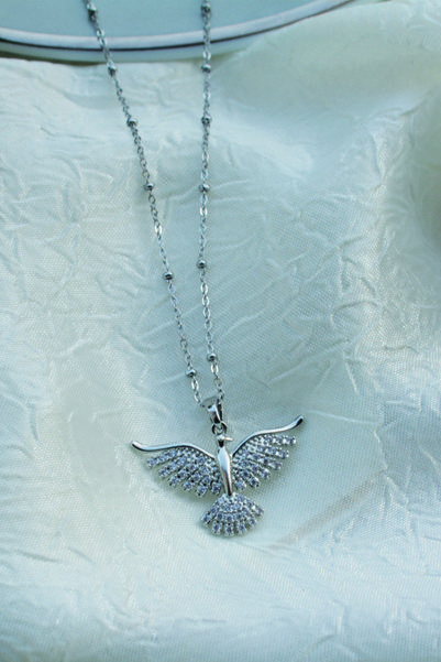 Bizle Tasarla Zircon Stone Steel Phoenix Necklace Stylish Beaded Chain Gift for Lover, Spouse, Friend