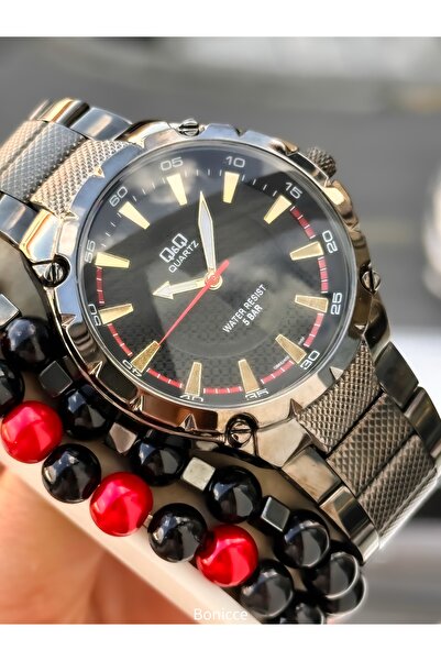 Q&Q Men's Wristwatch, Smoked Color Steel Band, 5 Atm Water Resistant, with Bracelet Gift