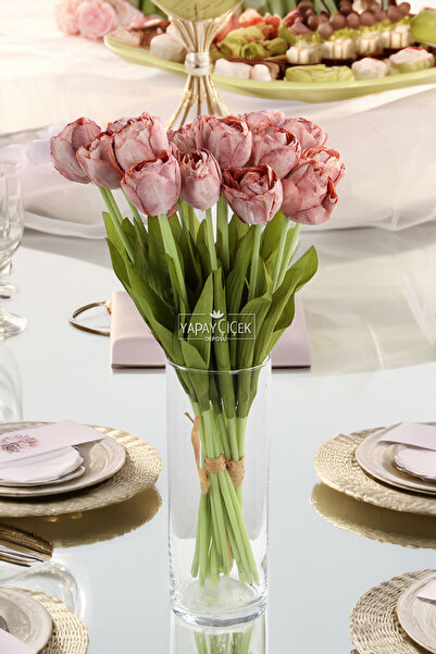 Yapay Çiçek Deposu Yapay Çiçek 7li Lüx Kuru Model Lale Demeti 40 cm Kahve