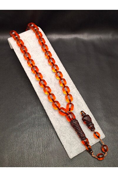 Han Ticarethane مسبحة صلاة إمام برتقالية نارية مطرزة بالعنبر البودرة