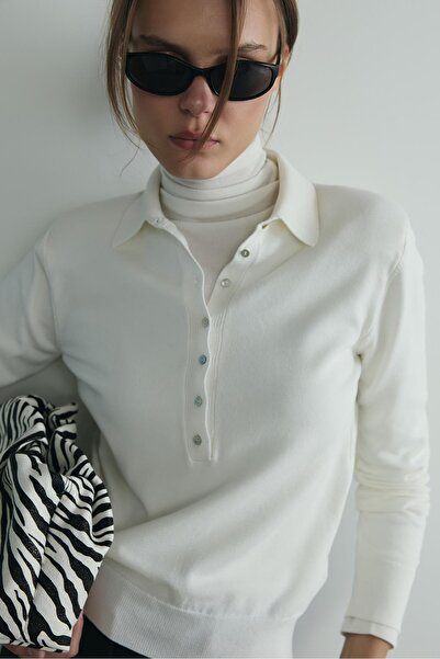 Suud Collection Білий светр з поло-коміром Carter