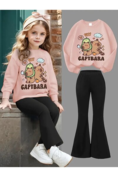 buendiakids Kız Çocuk Capy Bara Cute Kalp Baskılı Bisiklet Yaka İspanyol Paça...