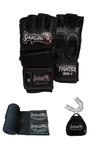 Dragondo Fighter 30254-P MMA Eldiveni, Torba Antrenman Eldiveni + Dişlik + Bandaj 3"lü Set Giftoom