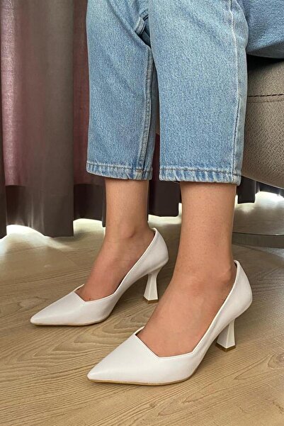 Les Passent Women's White Skin 7 cm Heeled Stiletto