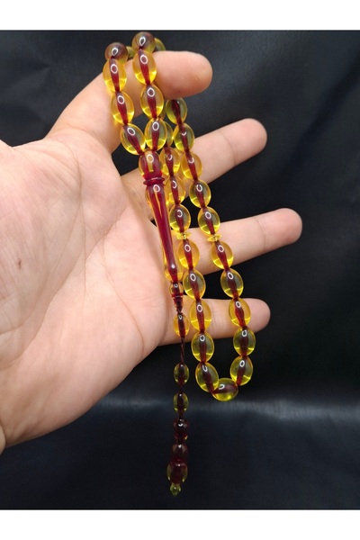 Han Ticarethane Red and Yellow Color Inside White Cut Powder Amber Prayer Beads