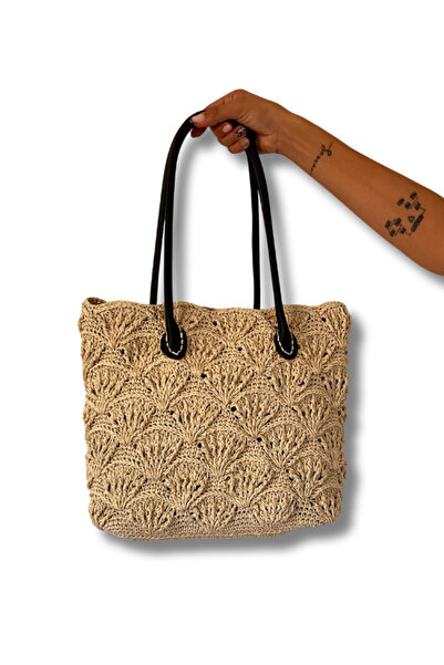 Manella Collective El Örgüsü Midye Desenli Hasır Görünümlü Çanta