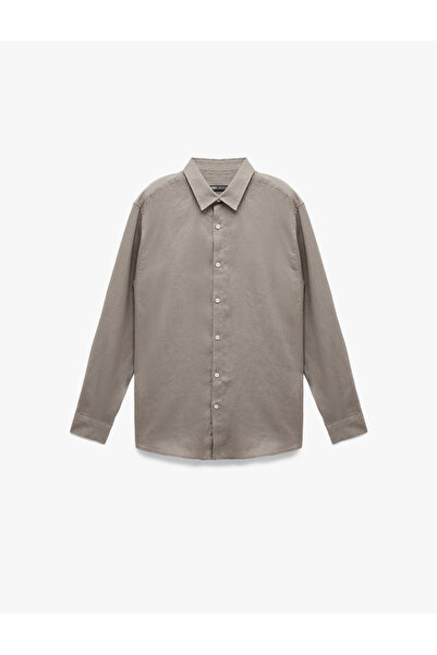 Koton Classic Collar Regular Fit Long Sleeve Linen Shirt