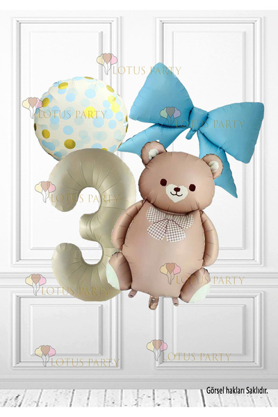 LOTUS PARTY 3-godišnji karamel retro medved - balon sa brojevima u krem boji ...