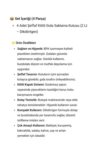 Metler Şeffaf Kilitli Gıda Saklama Kutusu 2 Lt | Mutfak Eşya Düzenleme Kabı Dikdörtgen 4 Adet