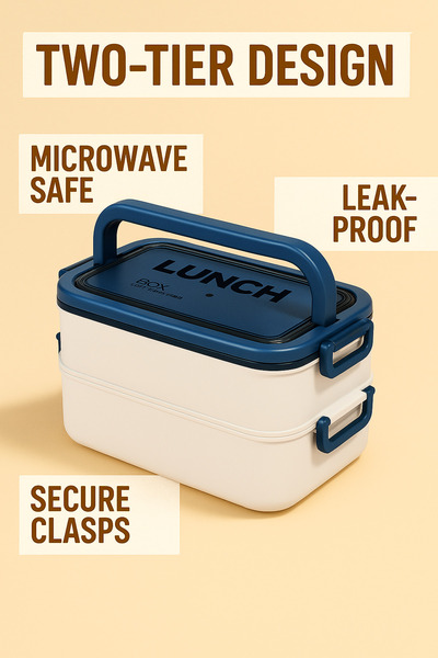 MUBX Portable Food Container 2-Layer Lunch Box Diet Nutrition Box Storage Container Lunch Box with Fork and Spoon