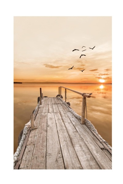 KAYABEY HOME Modern Design Frame-Looking Mdf Painting Pier Sea Sunset