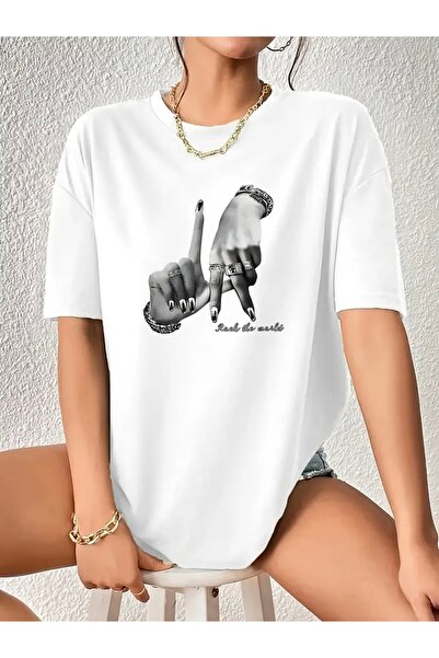 FUFLUNS تي شيرت كبير الحجم مطبوع باليد للنساء/الرجال للجنسين