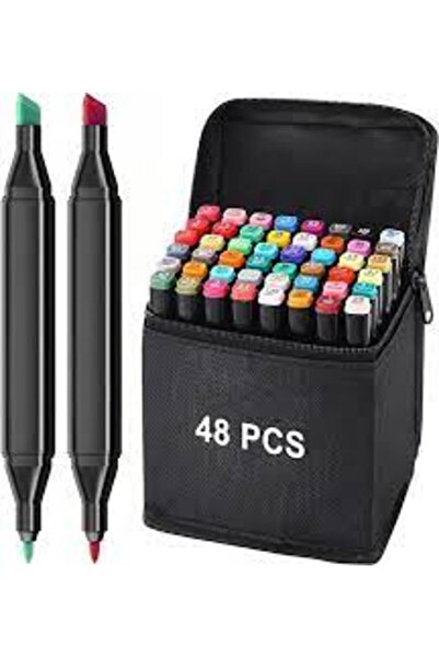 DiversMag Set 48 markere multicolore cu 2 vârfuri și geantă de depozitare