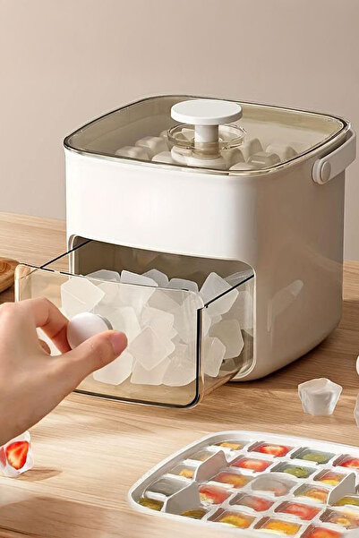 TechnoStation Tuşlu Buz Kalıbı 2 Katlı Kalıp ve Buz Saklama Kapı Portatif Tas...