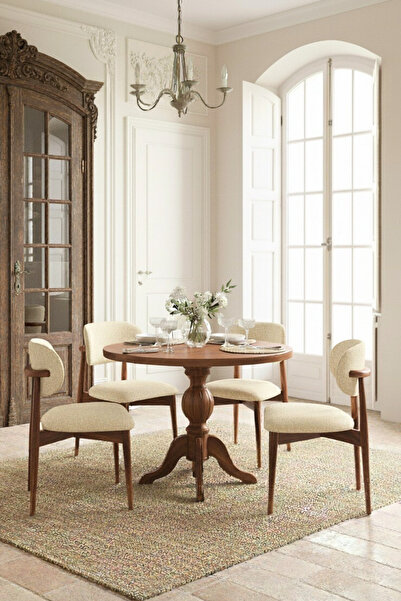 Woodenbend Kraunt Ceviz Yuvarlak Ahşap Masa Takımı 100x100 cm – 4 Sandalyeli ...