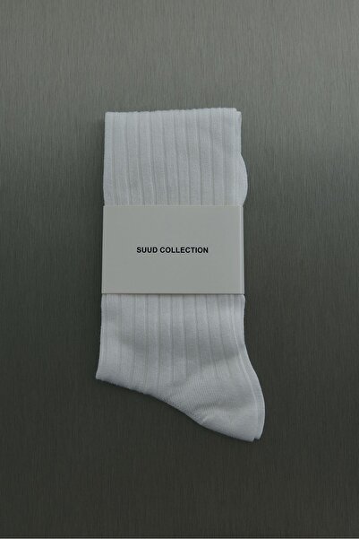 Suud Collection White Yves Ribbed Socks