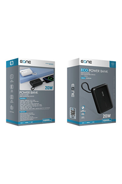 EONE باوربانك 10000mAh شحن سريع 20W مع كابلين مدمجين