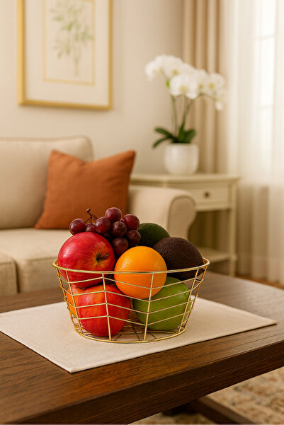OBRO Χρυσό Μεταλλικό Καλάθι με Φρούτα - Nordic Glam Style, Κομψό Διακοσμητικό...
