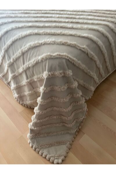 Zeren Home Pom-Pom Detailed Single Cotton Bedspread Pike 160 X 260 - 1 Piece