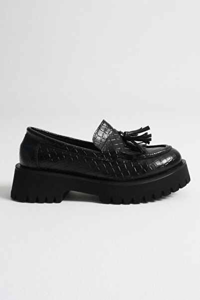 Zerenyus Melora Premium Women's Casual Black Crocodile Printed Loafer Shoes