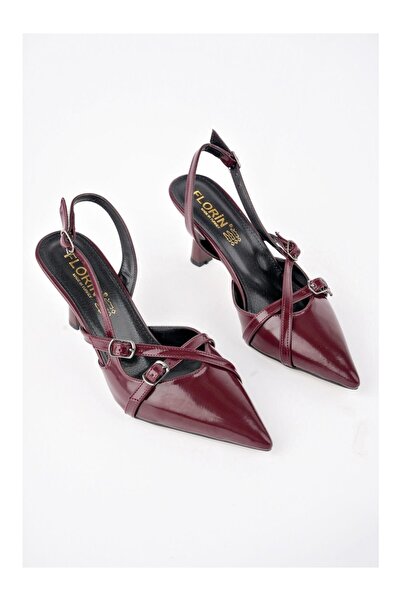 Weynes Women's Burgundy Patent Leather Double Belt Casual 7 cm Classic Heeled Shoes Wsb3088