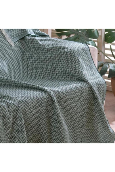 Linnda Home Yeşil Desenli Dokuma Çok Amaçlı Örtü