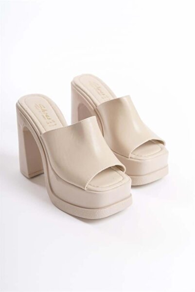 Les Passent Women's Cream Skin Wide Band (12 cm) Platform Heeled Slippers