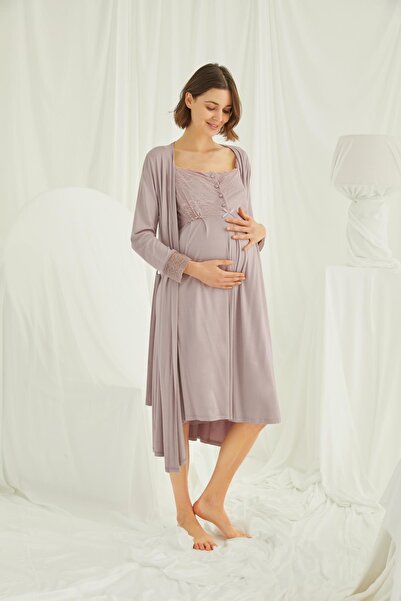 MONAMİSE Γυναικείο, Σετ Πυζάμες Μινκ, με δαντέλα μπροστά και κουμπιά, με δυνατότητα θηλασμού, για εγκύους/μεταγεννητικές περιόδους