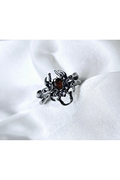 DÜKKAN DESİGN خاتم العنكبوت الأسود القابل للتعديل مع حجر