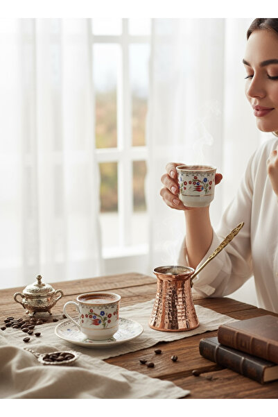 ÅLÅ OTANTİK HEDİYELİK Double Coffee Pot Coffee Cup Set with Velvet Box