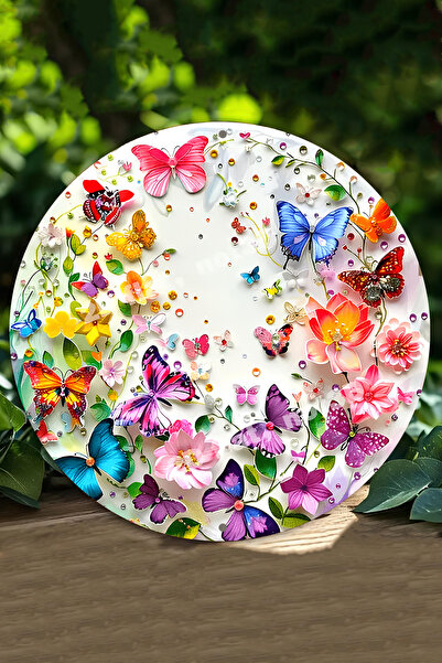 kutuTR Renkli Kelebek ve Çiçek Desenli UV Baskı 3D GÜRÜNÜMLÜ MDF Duvar Süsü –...