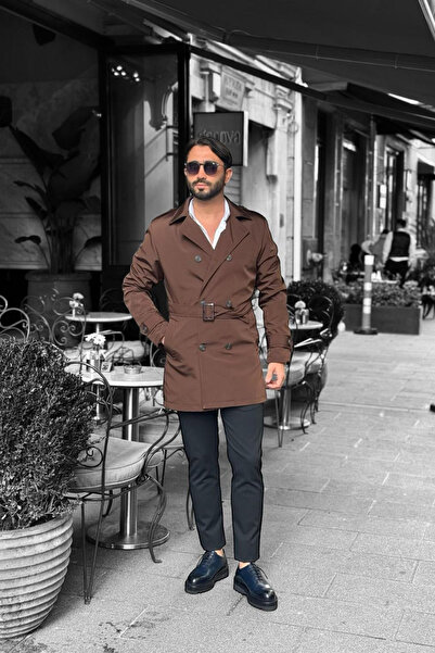 thesunfyre Men's Water Repellent Lined Italian Cut Slim Fit Long Belted Trench Coat