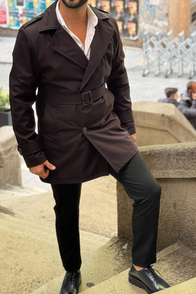 thesunfyre Men's Water Repellent Lined Italian Cut Slim Fit Long Belted Trench Coat