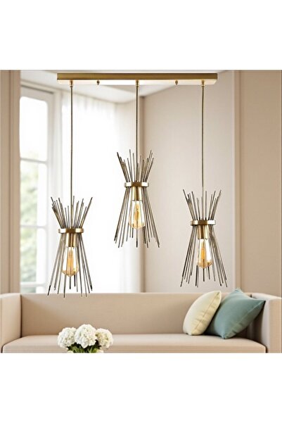 luminza tasarım Kirpi Lüks Tasarım eskitme Renk Sarkıt 3 Lü Avize 1 adet