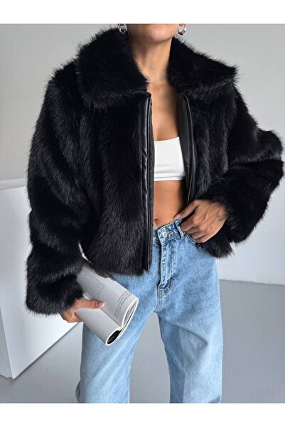 asyadabutik Blană premium importată pentru femei cu fermoar în față