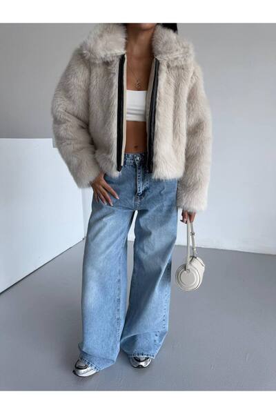 asyadabutik Blană premium importată pentru femei cu fermoar în față