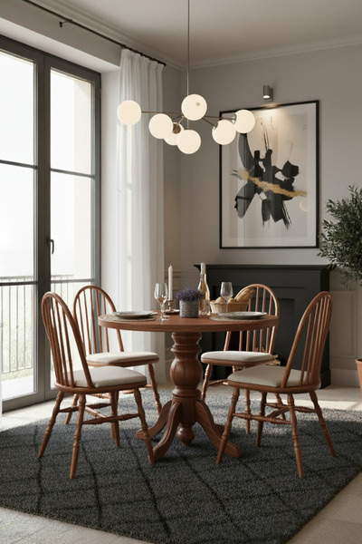 Woodenbend Laura Ceviz Rengi Yuvarlak Ahşap Masa Takımı 100x100 cm – 4 Sandal...