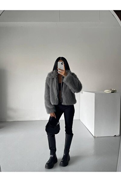asyadabutik Blană premium importată pentru femei cu fermoar în față