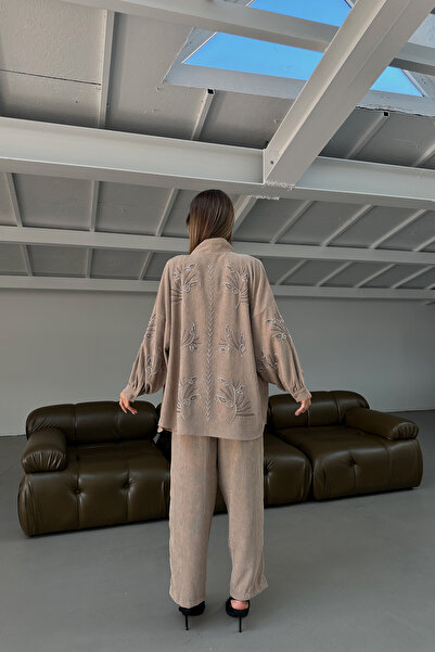 MİA NOURA Women's Sleeves and Back with Bead Embroidery Kimono